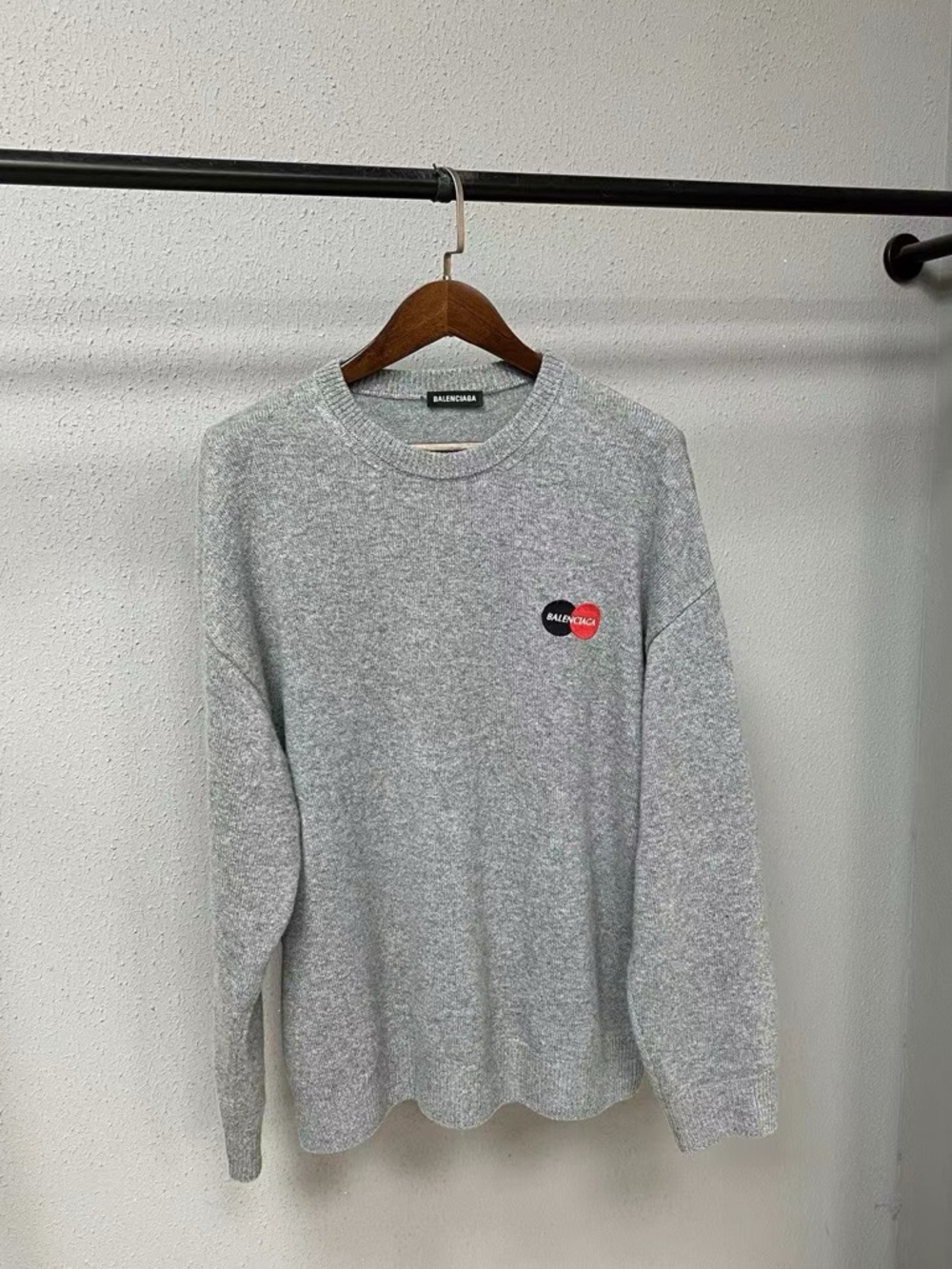 Balenciaga Grey Crewneck Sweater with Dual-Tone Chest Logo